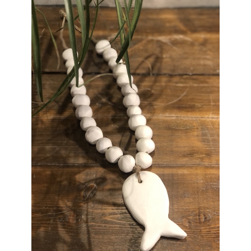 Collier faïence brut poisson ( blanc )